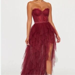 Fashion Nova Strapless Burgundy Dress